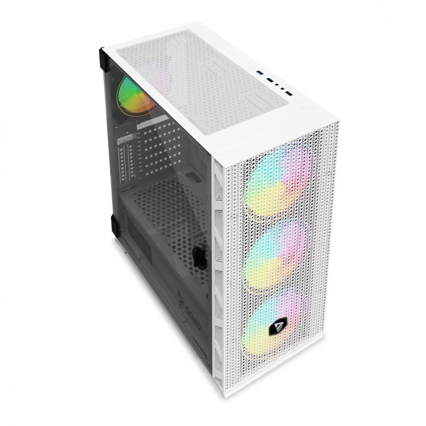 Savio Raptor White X1 ARGB Glass/Mesh White Computer Case „Midi Tower“ Balta – 4