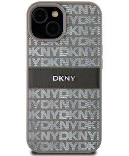 DKNY PU Leather Repeat Pattern Tonal Stripe Case for iPhone 15 B