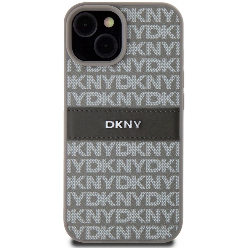 DKNY PU Leather Repeat Pattern Tonal Stripe Case for iPhone 15 B