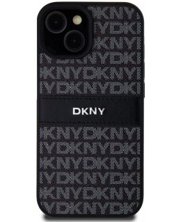 DKNY PU Leather Repeat Pattern Tonal Stripe Case for iPhone 15 B
