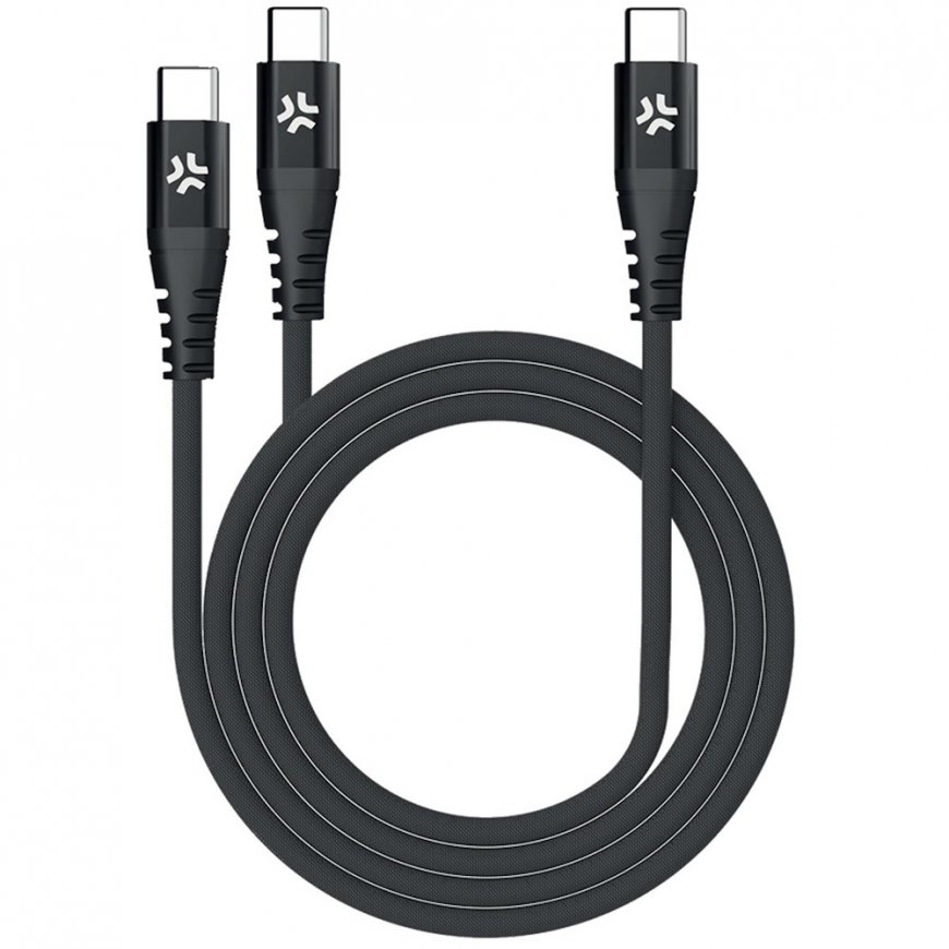 Celly USB-C - 2x USB-C-kabelis 100W PD 1,3m Svart – 2
