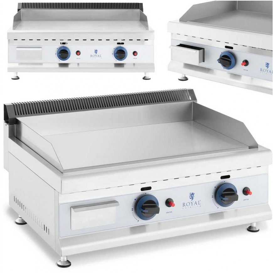 Royal Catering Double smooth adjustable stainless steel gas grill for natural gas 2x 3.1 kW 0.02 bar 60 x 40 cm
