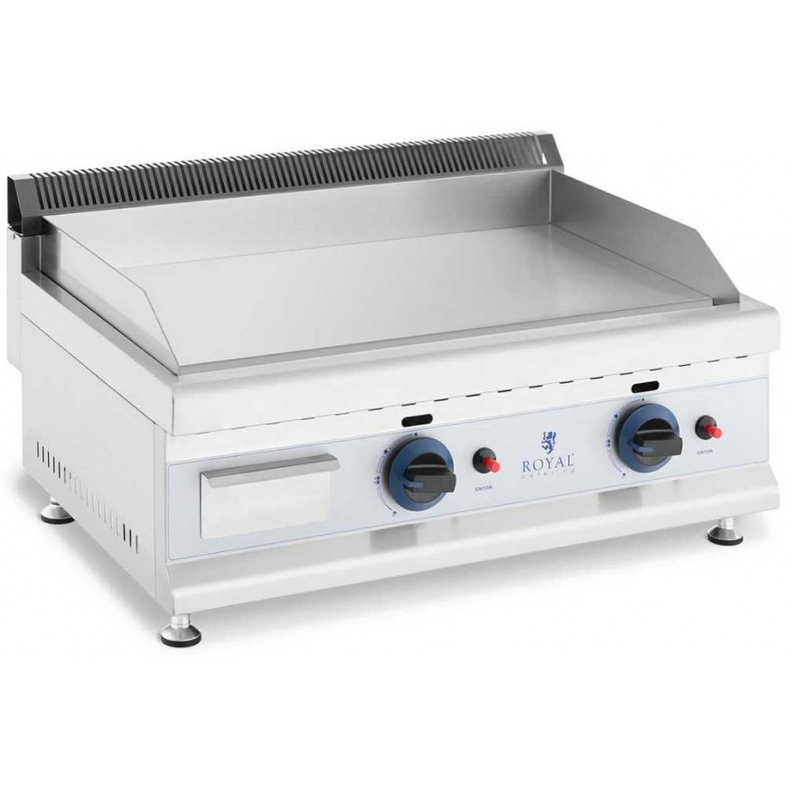 Royal Catering Dvigubas lygus reguliuojamas nerūdijančio plieno dujinis grilis gamtinėms dujoms 2x 3,1 kW 0,02 baro 60 x 40 cm – 2