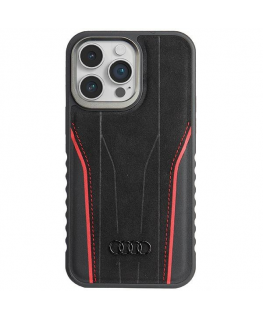 Case Audi Genuine Leather MagSafe iPhone 14 Pro Max 6.7" black-red/black-red hardcase AU-TPUPCMIP14PM-R8/D3-RD