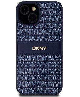 DKNY PU Leather Repeat Pattern Tonal Stripe Case for iPhone 15 B