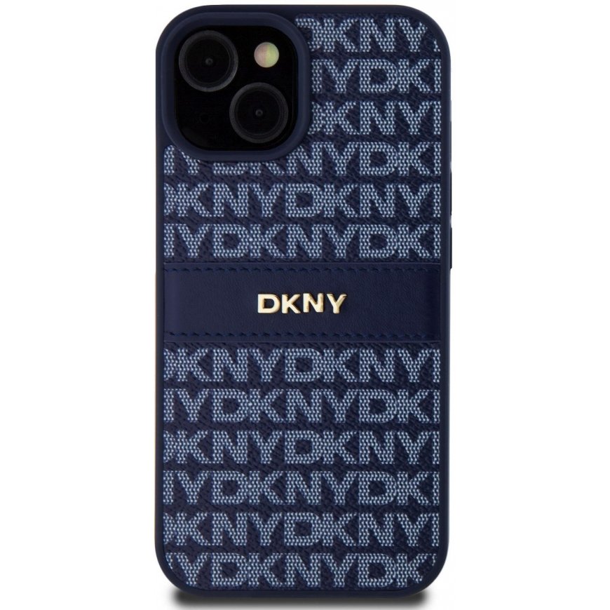 DKNY PU Leather Repeat Pattern Tonal Stripe Case for iPhone 15 B