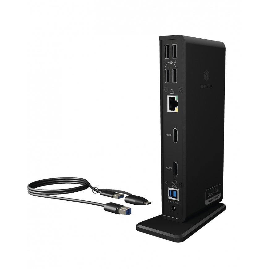 ICY BOX IB-DK2251AC Vielinis USB 3.2 Gen 2 (3.1 Gen 2) Type-A Juoda
