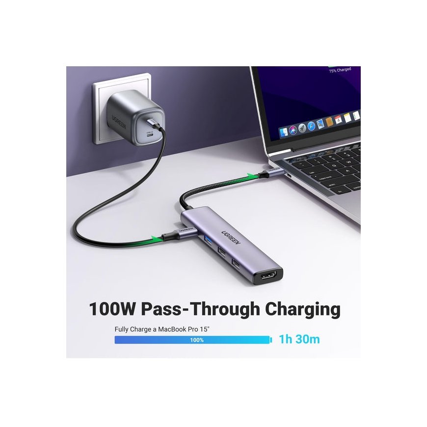 Ugreen 15495 knyginių kompiuterių dokas / jungčių replikatorius Vielinis USB 3.2 Gen 1 (3.1 Gen 1) T – 2