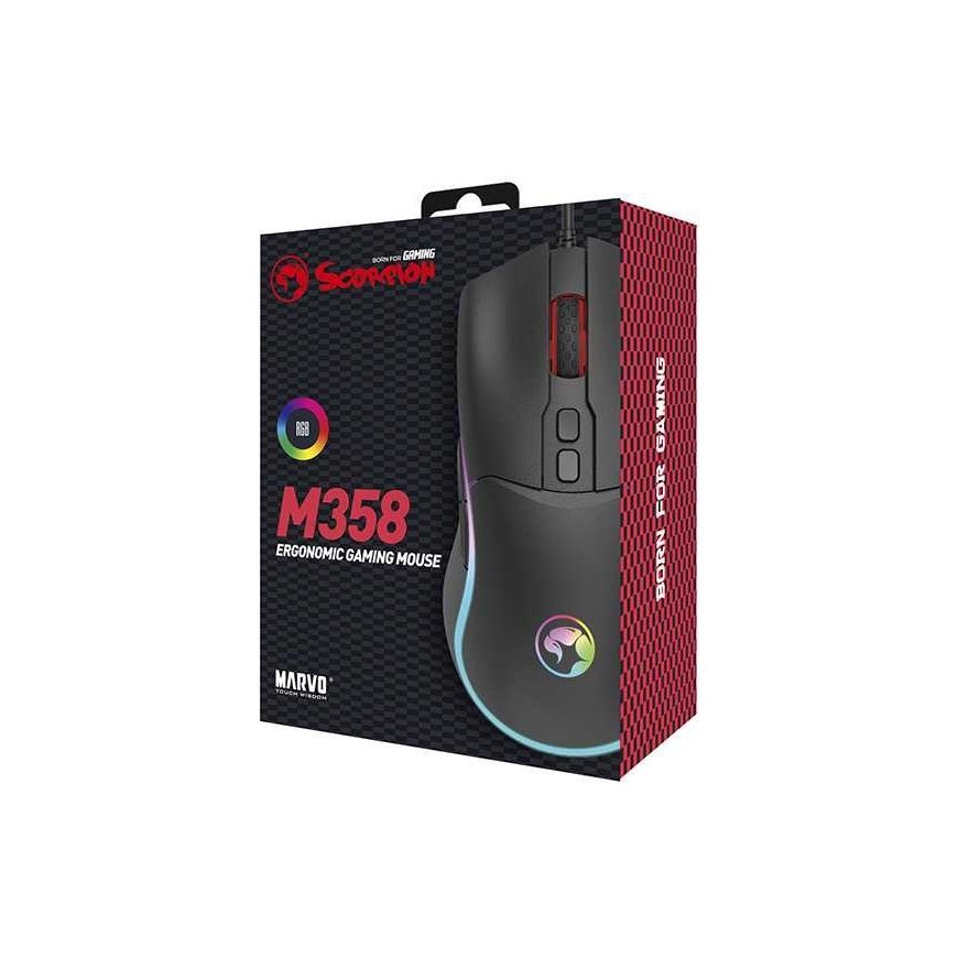 Pelė Marvo Pelė M358, 7200DPI, optinė, 7kl., su laidu USB, juoda, do gry, podświetlona – 2