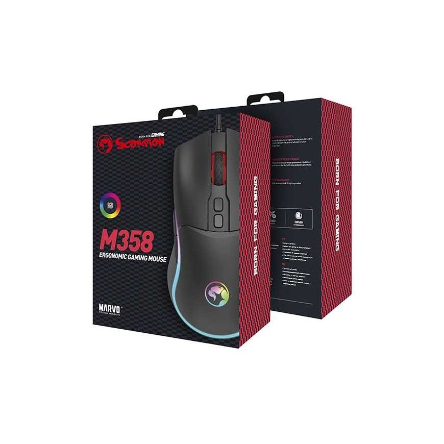 Mouse Marvo Mouse M358, 7200DPI, optical, 7kl., with cable USB, black, do gry, podświetlona – 3
