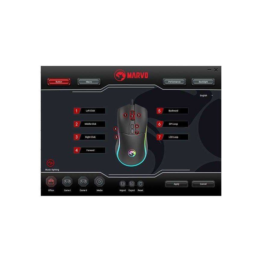Pelė Marvo Pelė M358, 7200DPI, optinė, 7kl., su laidu USB, juoda, do gry, podświetlona – 4