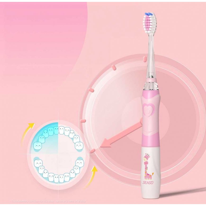 SEAGO children's sonic toothbrush, pink, 1xAAA 1.5V (not included), 3 tips, SG-977 Pink – 4