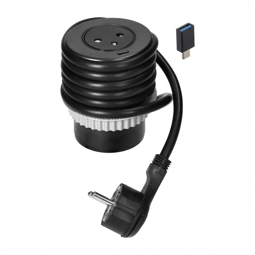 Orno 2P+Z recessed tabletop socket with EasyEject system, USB 3.0, 1.5 m + USB adapter