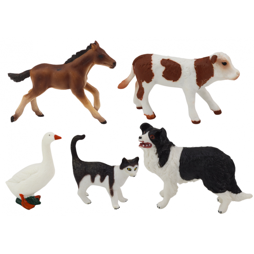 Lean Toys Village Animal Figure Set 5 Piece Horse Cow Cat Goose Dog – 2