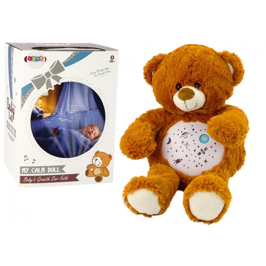 Lean Toys Teddy Bear Sleeping Lights Sounds Night and Day Mode Brown