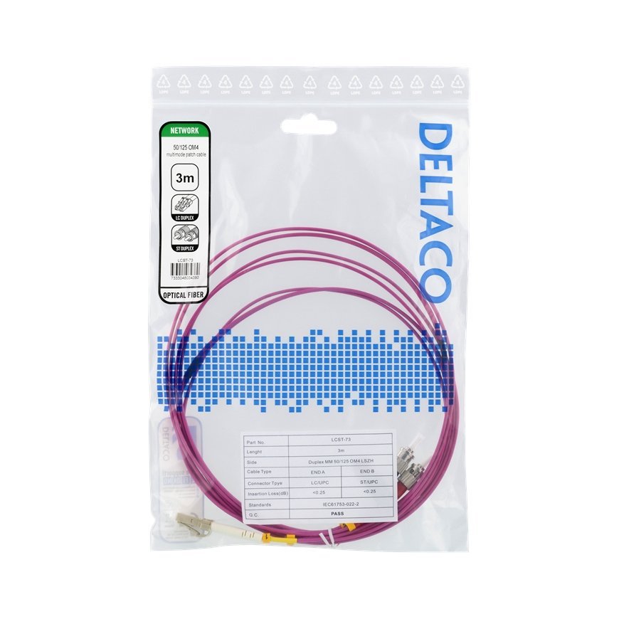Deltaco LCST-73 InfiniBand/fibre optic cable 3 m 2x LC 2x ST Розовый – 2
