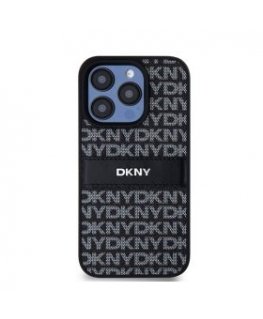 DKNY PU Leather Repeat Pattern Tonal Stripe Case for iPhone 15 P