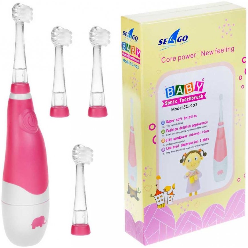 SEAGO children's sonic toothbrush, pink, 1xAAA 1.5V (not included), 4 tips, SG-902 Pink