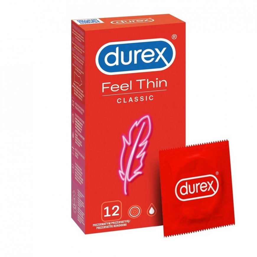 Durex Feel Thin Classic ploni latekso prezervatyvai 12 vnt