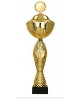 Detail Gold and burgundy metal cup with lid