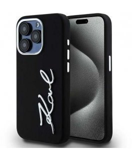 Dėklas Karl Lagerfeld case for iPhone 15 Pro 6,1" KLHCP15LSCMSMVK juodas HC silicone sign metal logo