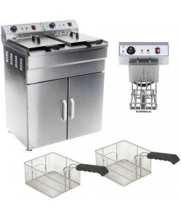 Royal Catering dviejų kamerų gruzdintuvė su spintele 400V - 2x10L