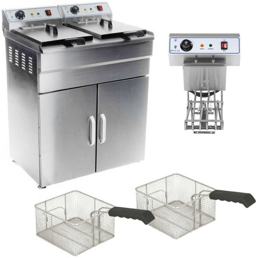 Royal Catering dviejų kamerų gruzdintuvė su spintele 400V - 2x10L – 2