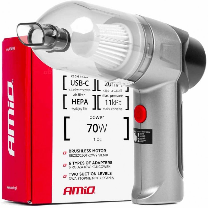 Dulkių siurblys automobilinis belaidis bezszczotkowy hepa 70w 4000mah amio-03693
