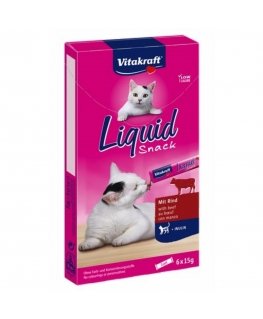 VITAKRAFT Cat Liquid-Snack ar liellopa gaļu - kaķu gardumi - 6 x 15g