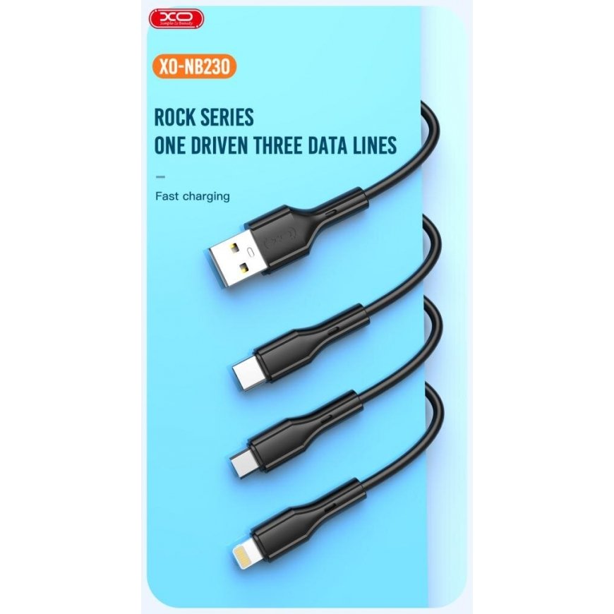 XO cable NB230 3w1 USB - Lightning + USB-C + microUSB 1,0m 2,4A – 2