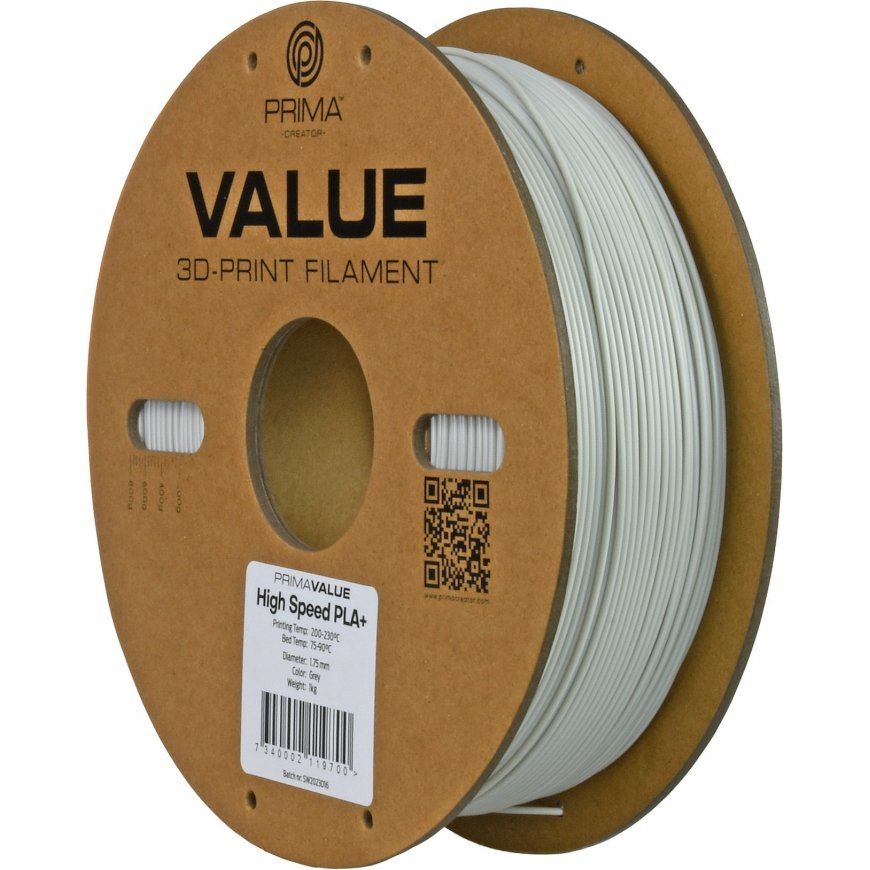 PrimaValue PLA+ High Speed -filamentti 3D -tulostimeen, 1.75 mm, harmaa – 2