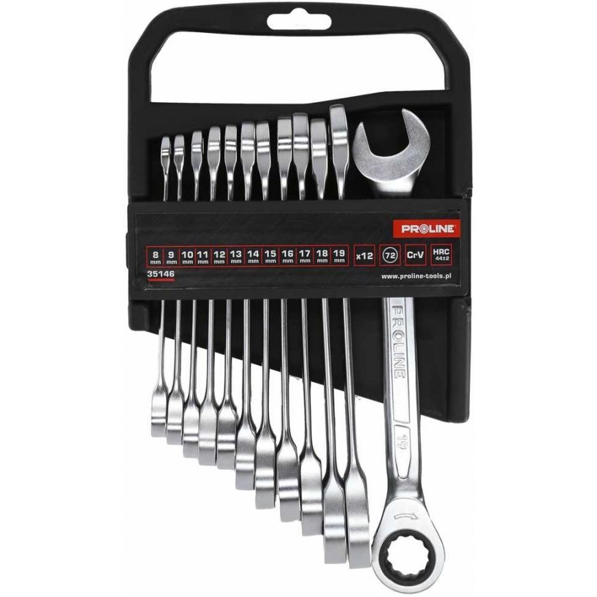 Klucze płaskie su grzechotką,komplektas 12szt(8-19mm),crv,proline