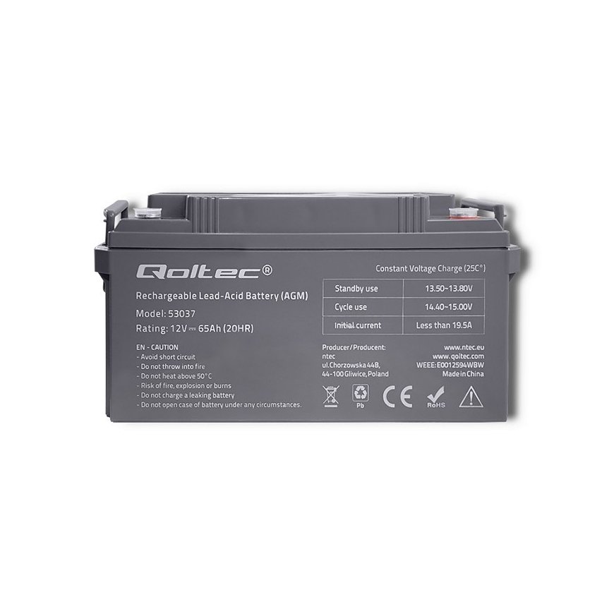 Qoltec 53037 AGM akumulators | 12V | 65Ah | max 780A – 2