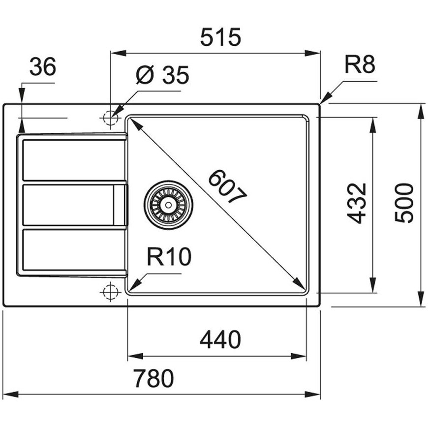 Tektonito plautuvė Franke, Sirius S2D 611-78 XL su užkemšamu ventiliumi, Urban Pilkas – 2