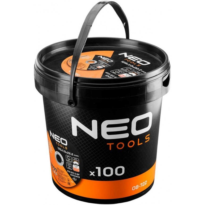 Neo Tarcze tnące do metalu 41A 60 S BF -125x1,0x22,23 STAL/INOX, 100 pcs in a bucket Wyprodukowano w Polsce