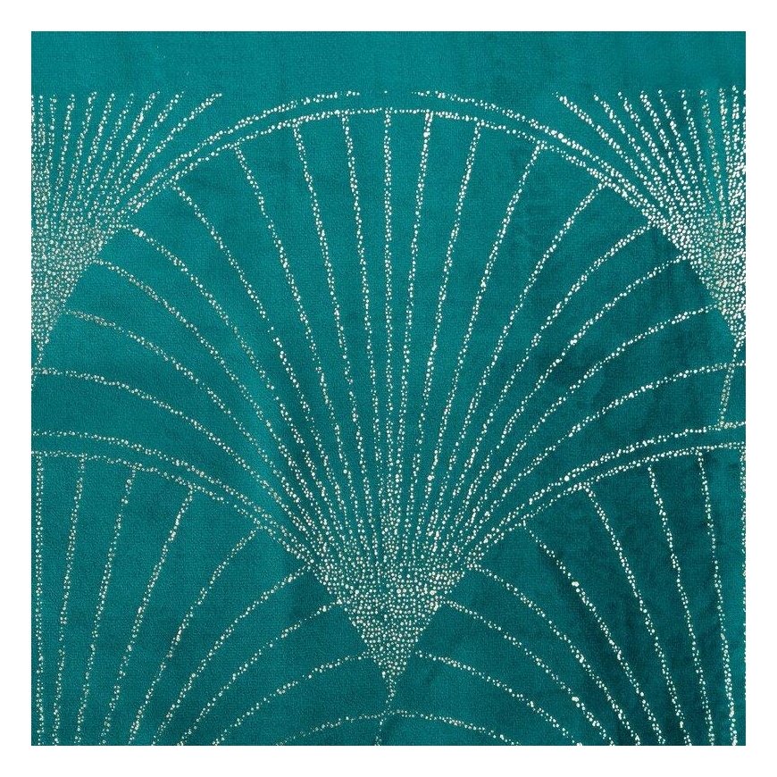 Eurofirany BLINK / 14 Aksominis stalo takelis su su dideliu art deco stiliaus vėduoklės raštu, 35X220 cm, spalva: tamsi turkio – 5