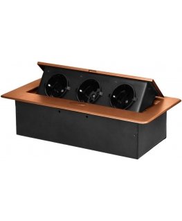Orno Furniture socket recessed into the tabletop with a flat milled edge, 3x2P+Z (Schuko), golden