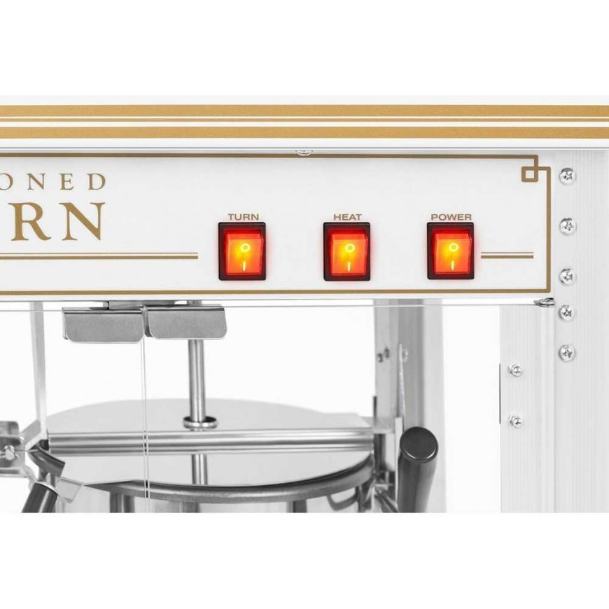 Royal Catering Retro kukurūzų spragėsių aparatas TEFLON 1600 W 5-6kg/h - baltas ir auksinis – 4