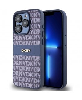 DKNY PU Leather Repeat Pattern Tonal Stripe Case for iPhone 15 P