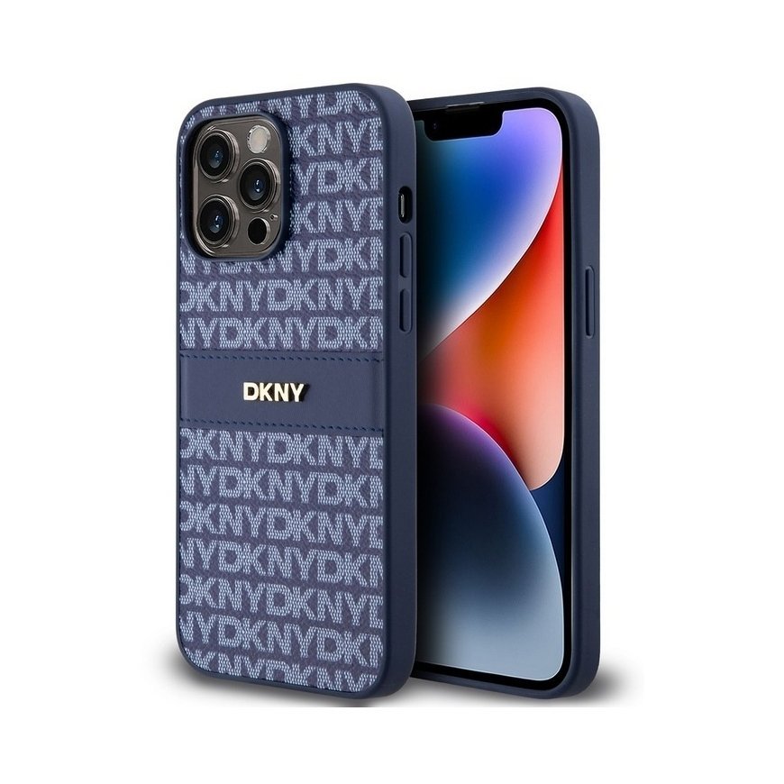 DKNY PU Leather Repeat Pattern Tonal Stripe Case for iPhone 15 P – 2
