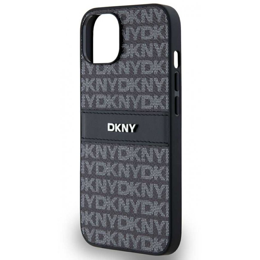 Case DKNY PU Leather Repeat Pattern Tonal Stripe Case for iPhone 14 Black – 4