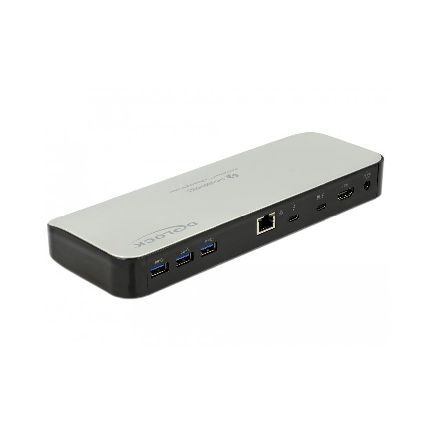 DeLOCK 87725 док-станция для ноутбука Проводная Thunderbolt 3 Черный, Серебристый
