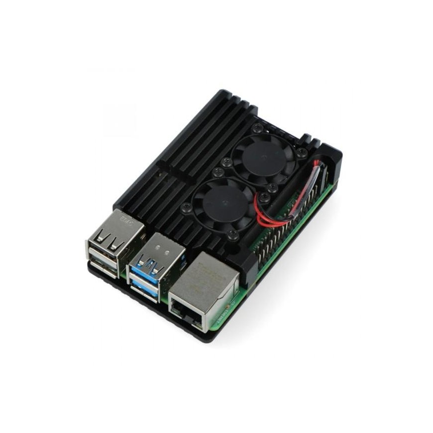 Raspberry Pi 4B WiFi 4GB RAM rinkinys su priedais - korpusas su dviem ventiliatoriais – 5