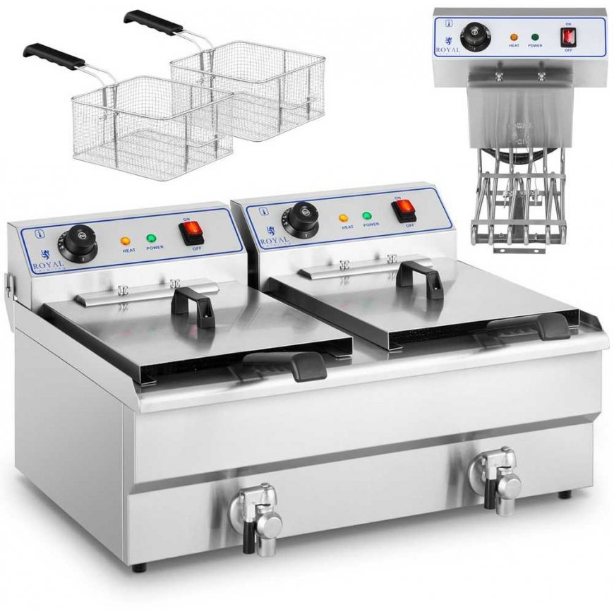 Royal Catering two-chamber fryer with taps 400V - 2x10L – 2