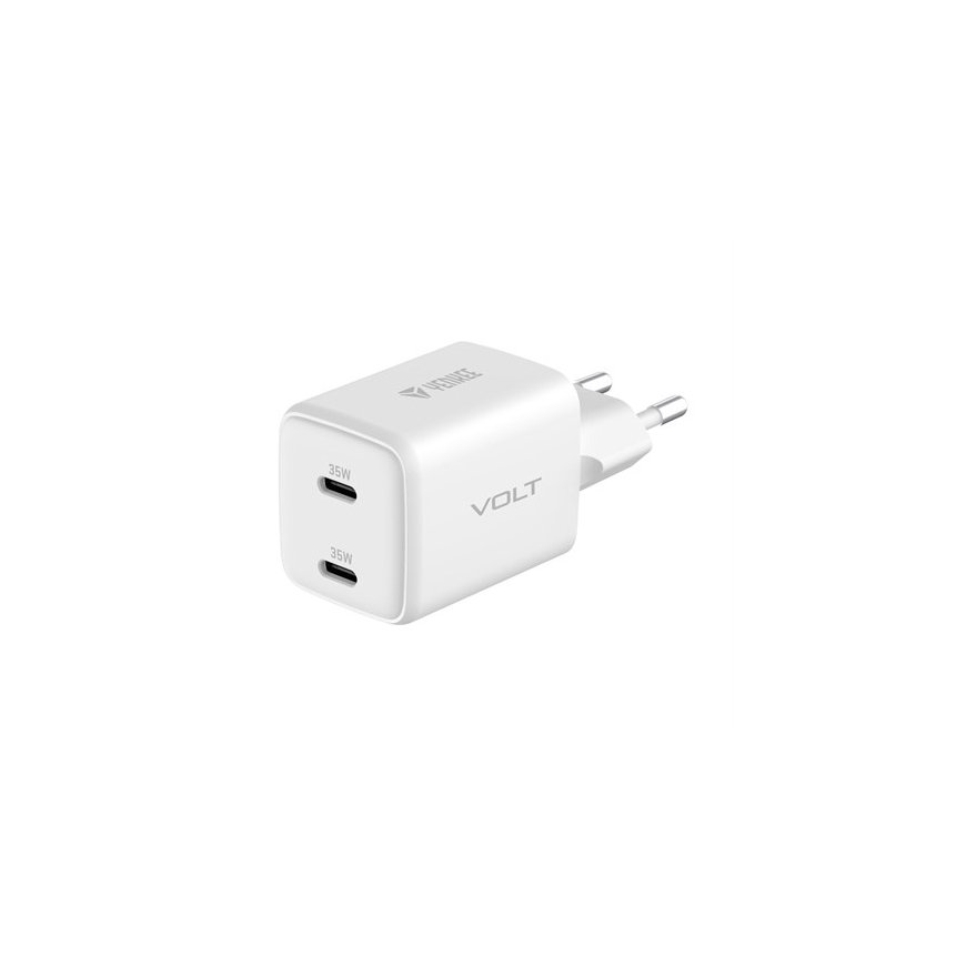 USB C mains charger 2x18W 3A Power delivery 3.0 QC3.0 White