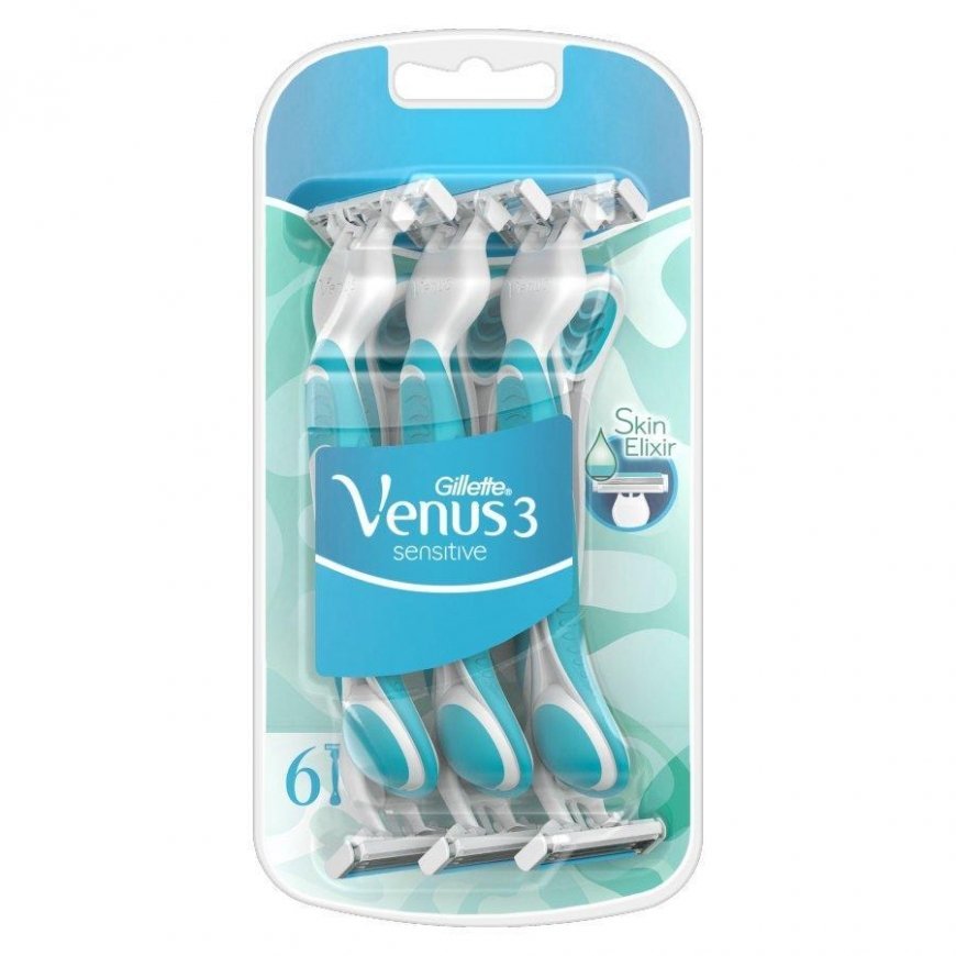 Gillette Venus 3 Sensitive Disposable Razors for Women, 6, Unit. Package