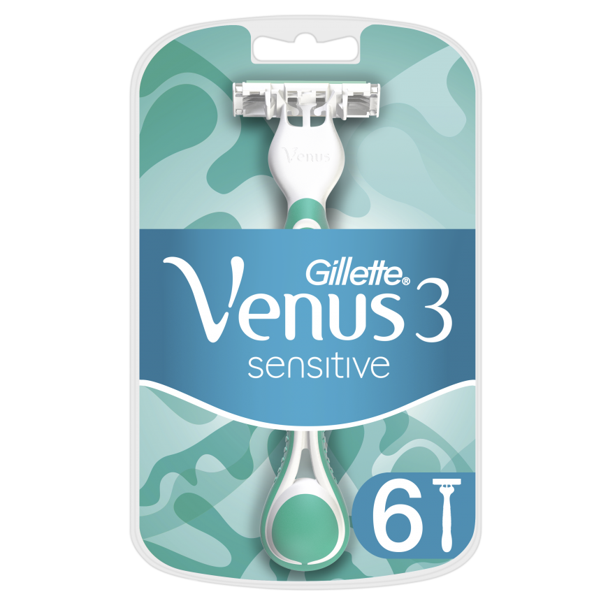 Gillette Venus 3 Sensitive Vienkartiniai Skustuvai Moterims, 6, Vnt. Pakuotė – 2