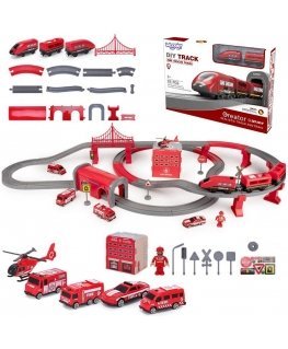 Train track with fire trucks - 92 pieces Woopie