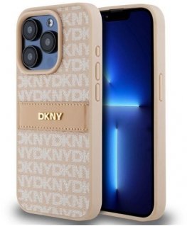 DKNY PU Leather Repeat Pattern Tonal Stripe Case for iPhone 15 P