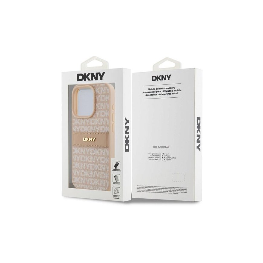 DKNY PU Leather Repeat Pattern Tonal Stripe Case for iPhone 15 P – 2